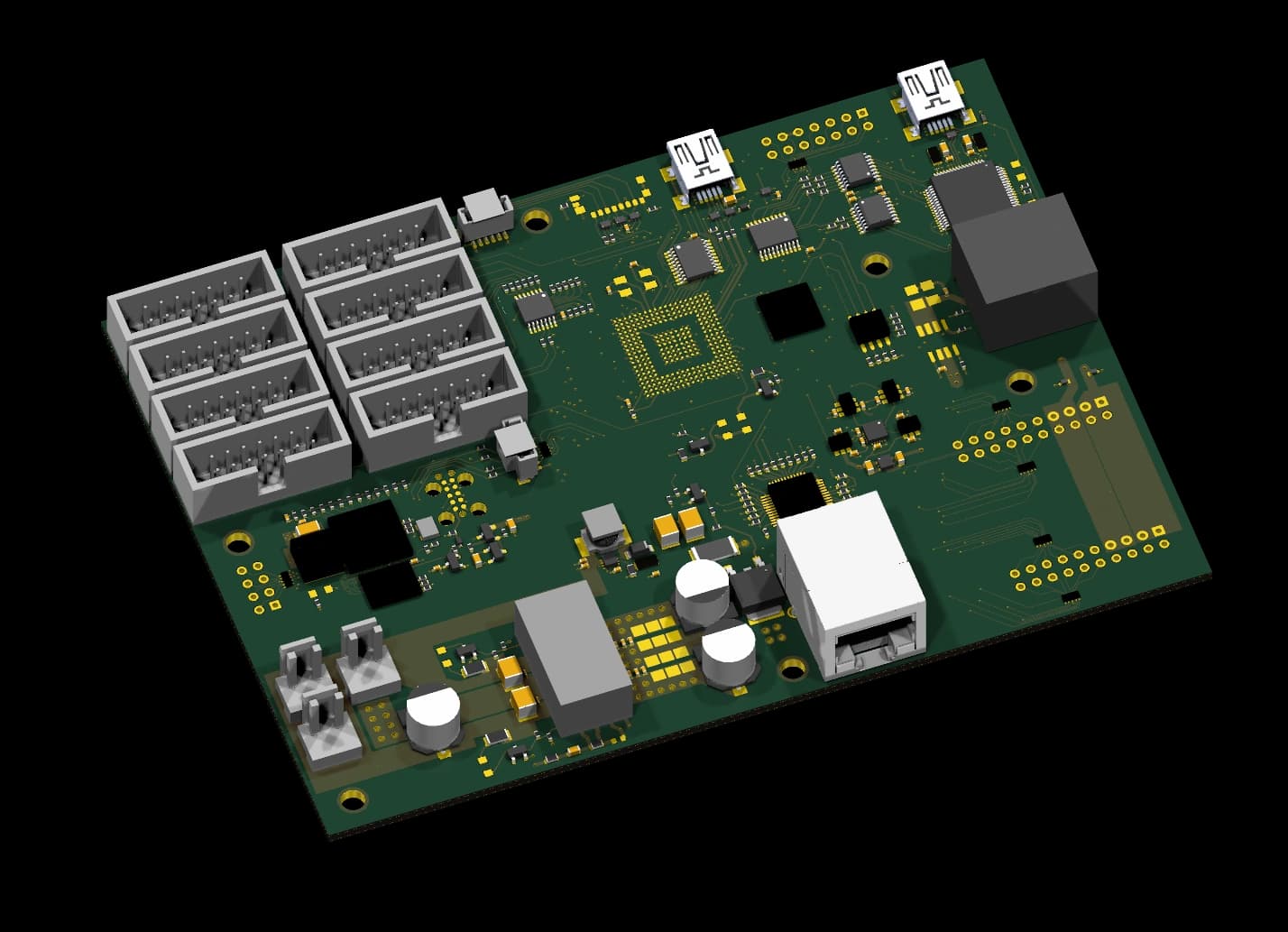 An oblique 3D rendering of the Concerto MainBoard with its assigned connectors and component models